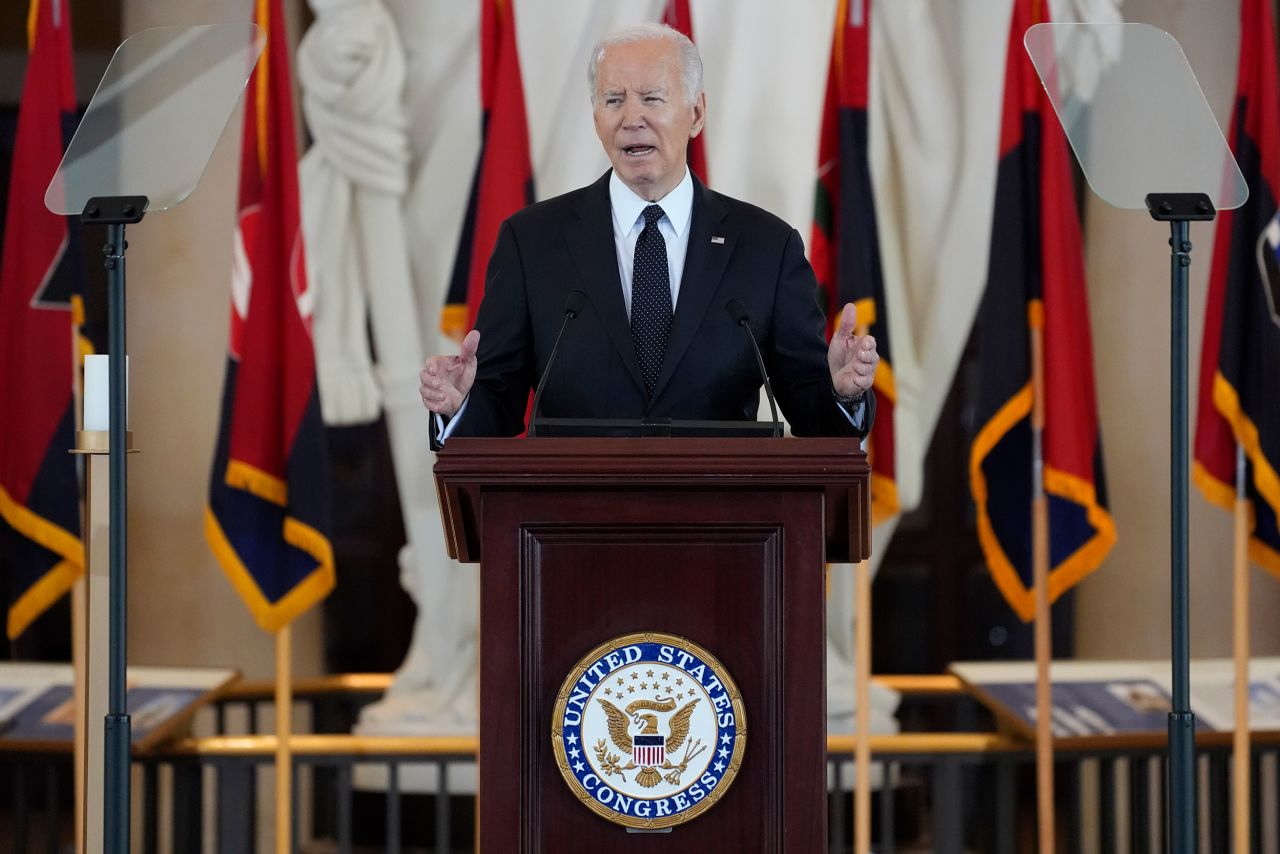 President Joe Biden speaks at the US Capitol on Tuesday, May 7.