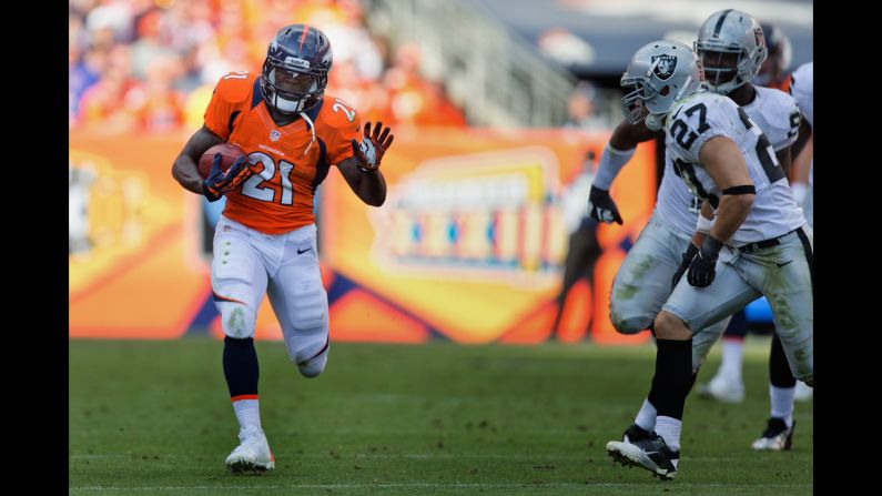 Ronnie Hillman of the Denver Broncos runs the ball during the fourth quarter Sunday against the Oakland Raiders.