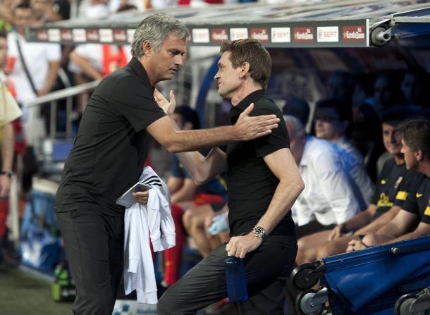 Mourinho and Vilanova have made up since that infamous incident where the Portuguese poked the Barca man in the eye during an El Clasico encounter last season. Vilanova, who has now taken over the manager's job from Pep Guardiola, will go head to head with Mourinho once again on Sunday.