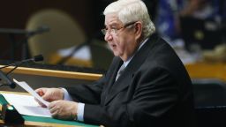 Syrian Foreign Minister Walid Moallem told delegates at the U.N. General Assembly that countries surrounding Syria "either turn a blind eye to the activities of terrorist groups crossing their borders, or provide active material and logistical support from their territory for armed terrorist groups."