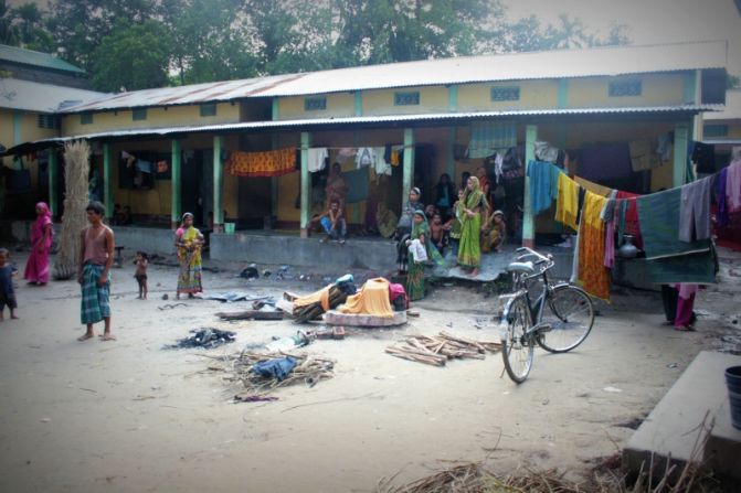 The courtyard of a school being used as an emergency relief camp in Kokrajhar district. 