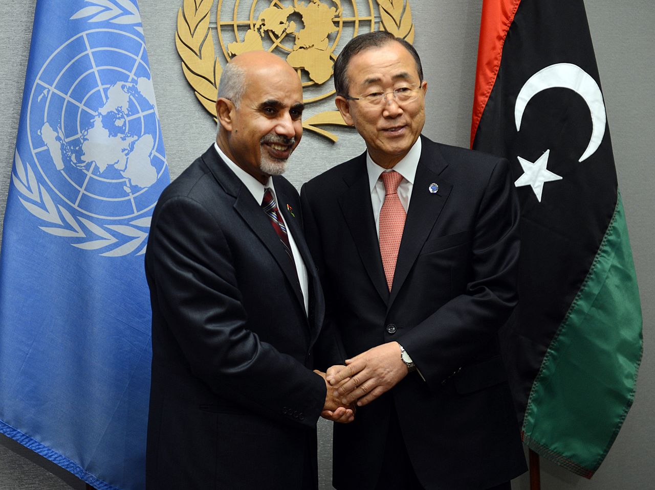 United Nations Secretary-General Ban Ki-moon and Libyan President Mohamed al-Magariaf meet on Friday.