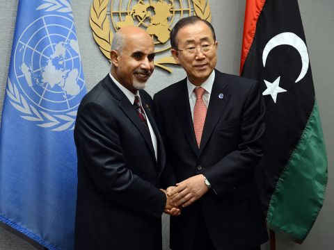 United Nations Secretary-General Ban Ki-moon and Libyan President Mohamed al-Magariaf meet on Friday.