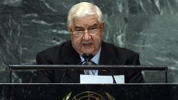 Syrian Foreign Minister Walid Moallem speaks during the 67th session of the United Nations General Assembly at the U.N. headquarters in New York on Monday, October 1. The event unites more than 100 heads of state and government for high-level meetings on nuclear safety, regional conflicts, health and nutrition and environment issues.