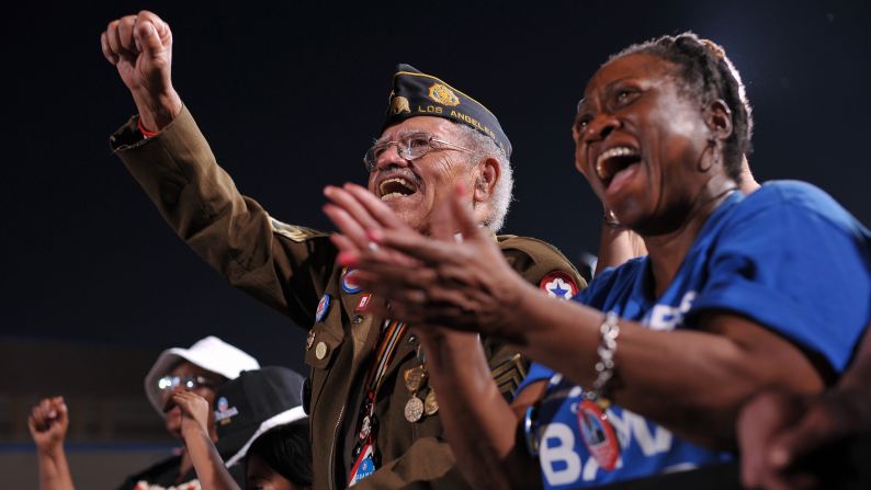 Obama supporters cheer during Sunday's event in Las Vegas.