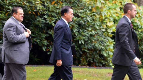 Romney arrives at the Church of Jesus Christ of Latter-day Saints in Belmont to attend Sunday services.