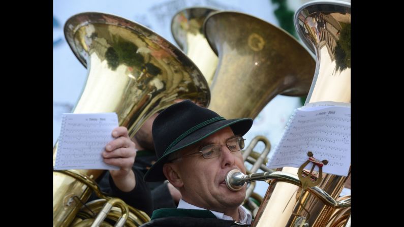 Musicians perform Sunday at the Theresienwiese in Munich.
