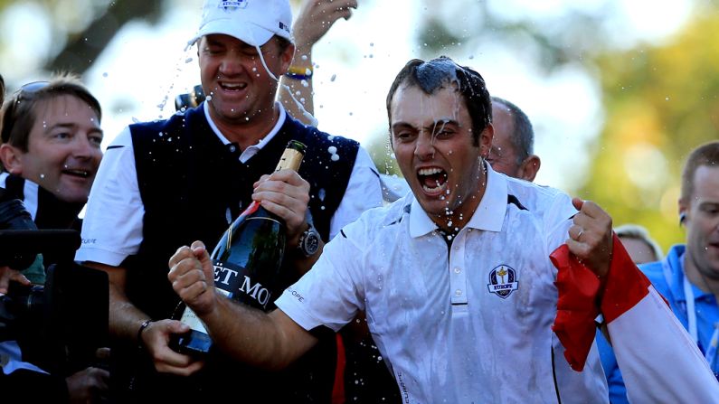 Peter Hanson, center, and Francesco Molinari of Europe celebrate their team winning the 39th Ryder Cup on Sunday, September 30, in Medinah, Illinois. Europe produced the greatest comeback in Ryder Cup history to defeat the United States and retain the trophy. <a href="index.php?page=&url=http%3A%2F%2Fwww.cnn.com%2FSPECIALS%2Fworld%2Fphotography%2Findex.html"><strong>See more of the best of CNN's photography.</strong></a>