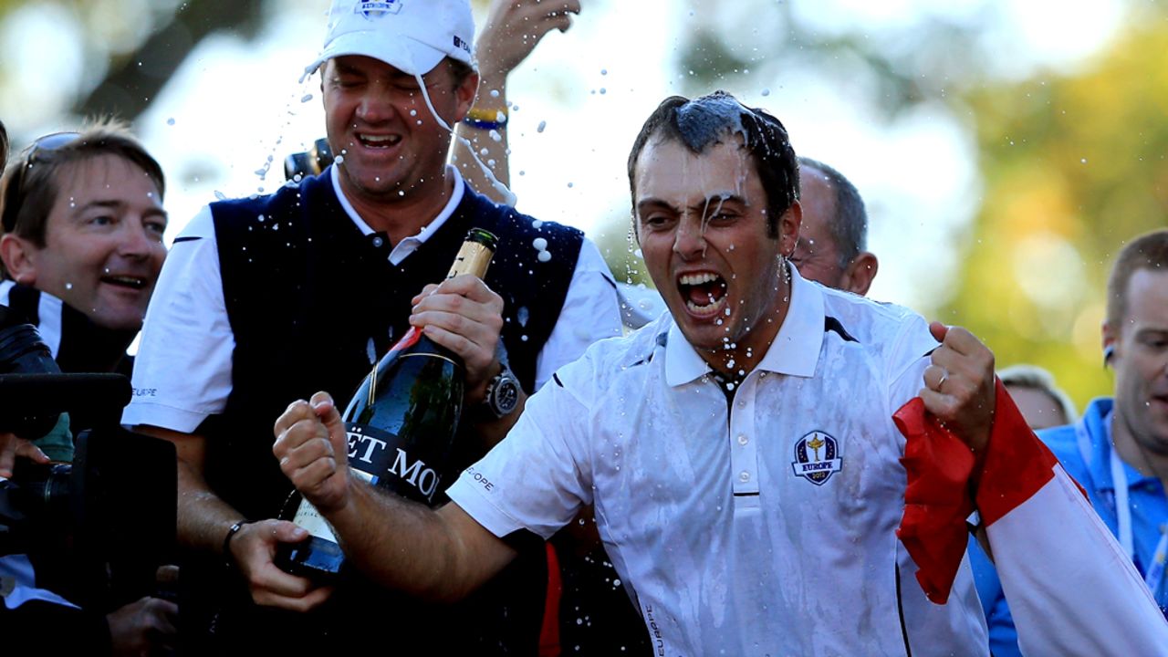 Peter Hanson, center, and Francesco Molinari of Europe celebrate their team winning the 39th Ryder Cup on Sunday, September 30, in Medinah, Illinois. Europe produced the greatest comeback in Ryder Cup history to defeat the United States and retain the trophy. <a href="http://www.cnn.com/SPECIALS/world/photography/index.html"><strong>See more of the best of CNN's photography.</strong></a>