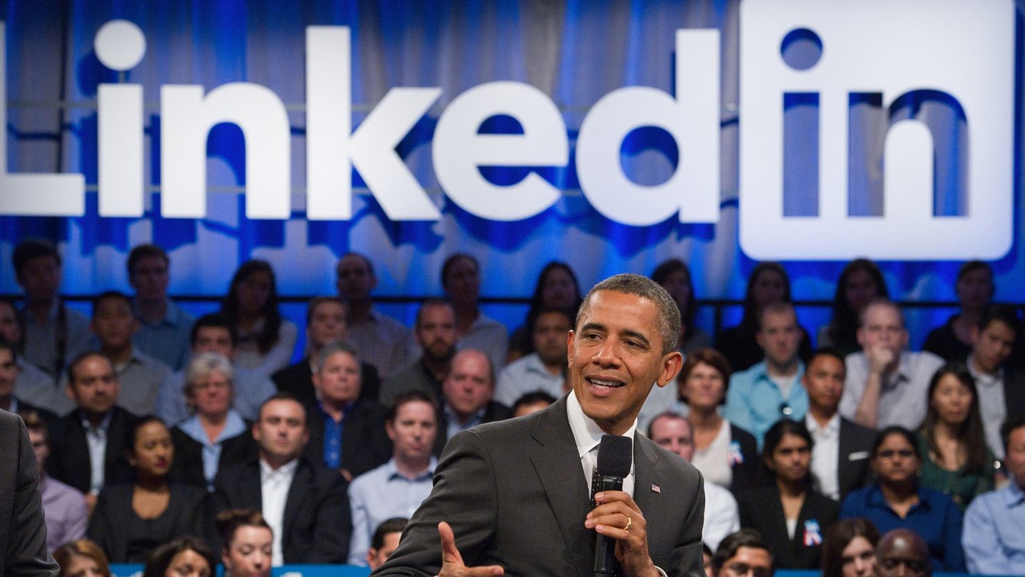 President Barack Obama, pictured during a LinkedIn town hall last year, is one of 150 "influencers" users can now follow.
