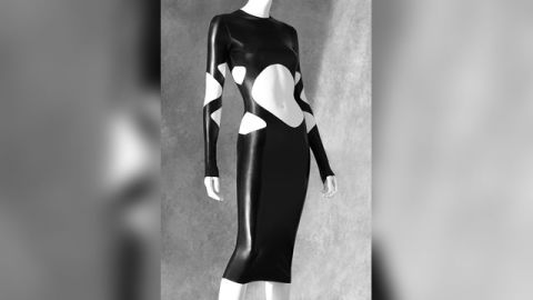 This latex dress by Norma Kamali displays skillful cutting.