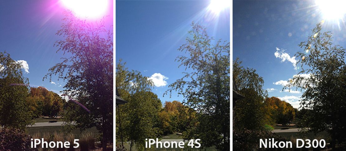 An iPhone/Nikon D300 photo comparison by Mashable appears to show a purple glow on the new phone.