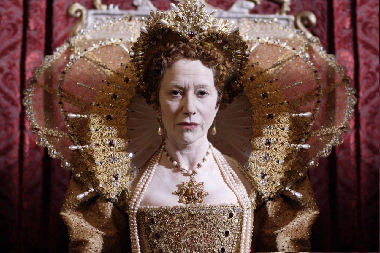 This costumed image of Academy Award-winning actress Helen Mirrenas Queen Elizabeth I is on display as part of the Fashion Museum's recent exhibition, "Jubilee: Dressing the Monarchy on Stage and Screen."