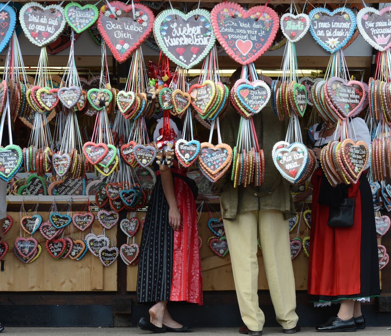 A booth sells gingerbread hearts at Oktoberfest on Tuesday.