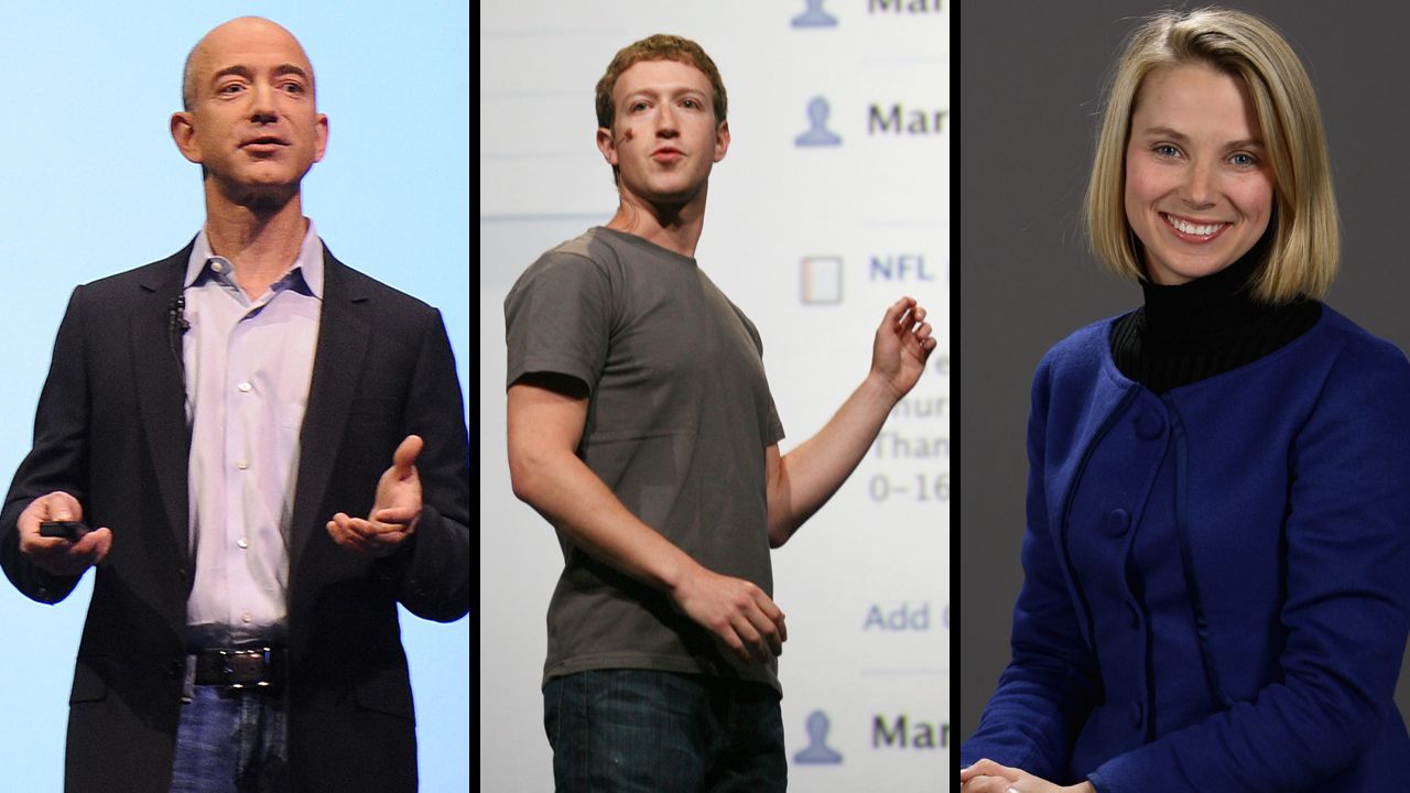 Jeff Bezos (from left), Mark Zuckerberg and Marissa Mayer. Do they have what it takes to be the next Steve Jobs? 