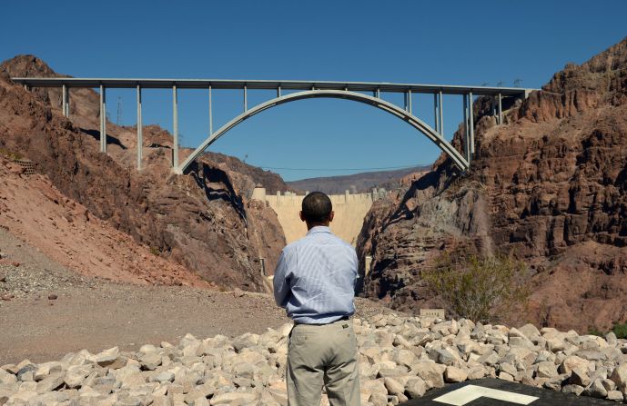 Obama stares at the Hoover Dam in Nevada during a visit Tuesday.