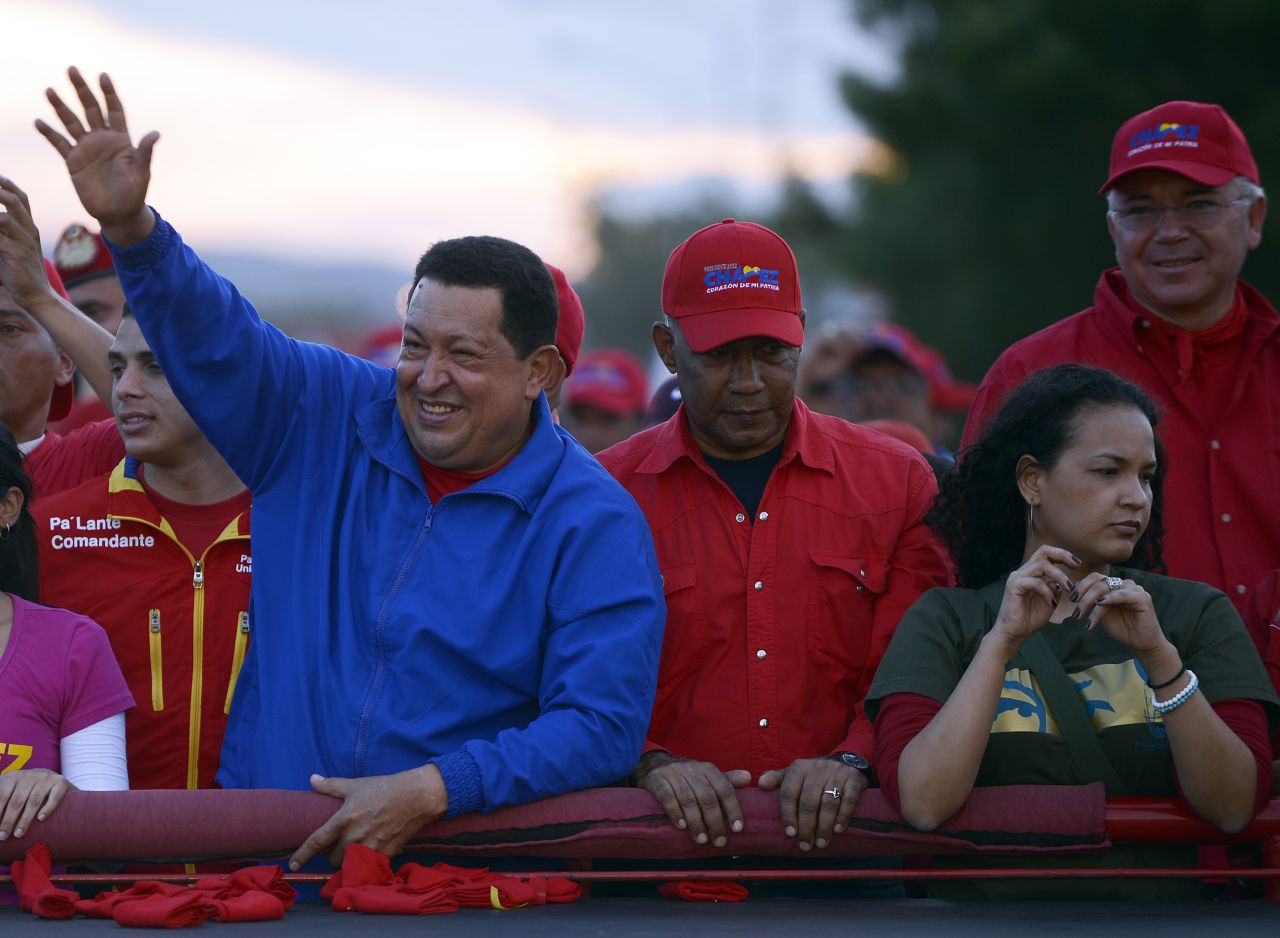 Chavez waves to supporters during a campaign rally in Barquisimeto on Tuesday, October 2.