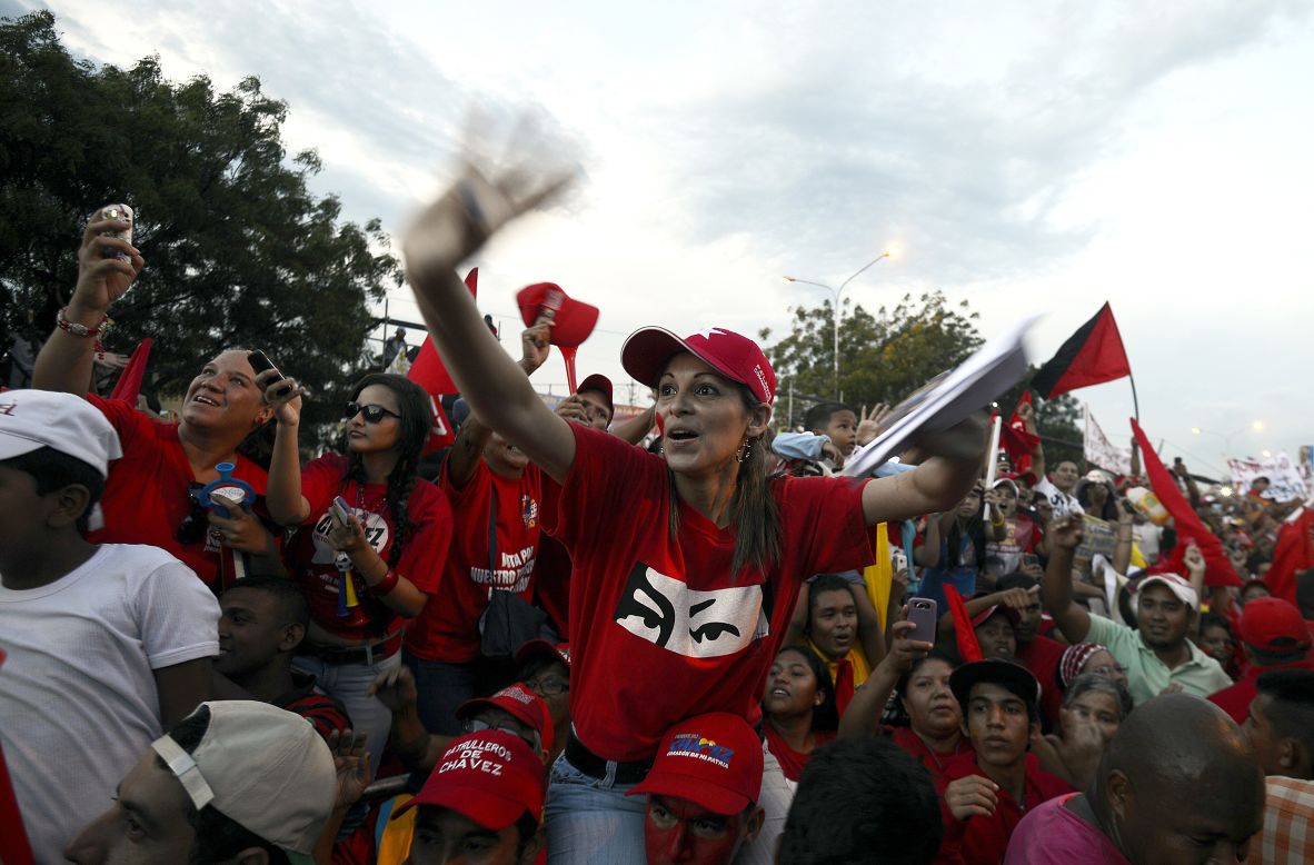 Supporters of Venezuela's current president cheer during a campaign rally in Barquisimeto on Tuesday.
