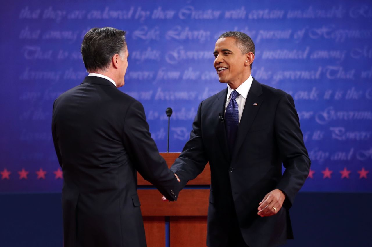 Obama and Romney shake hands Wednesday night.