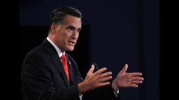 Republican presidential candidate Mitt Romney  speaks during his debate with US President Barack Obama at Magness Arena at the University of Denver in Denver, Colorado, October 3, 2012. After hundreds of campaign stops, $500 million in mostly negative ads and countless tit-for-tat attacks,  Obama and Romney go head-to-head in their debut debate.  
