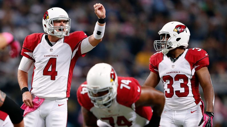 Arizona Cardinals quarterback Kevin Kolb calls out signals Thursday night. <a href="index.php?page=&url=http%3A%2F%2Fwww%2F2012%2F09%2F27%2Fworldsport%2Fgallery%2Fnfl-week-4%2Findex.html" target="_blank" target="_blank"><strong>Look back at the best photos from Week Four of the NFL.</strong></a>