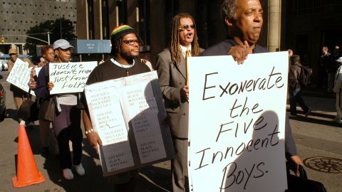 In September 2002, protesters in New York demanded that the men convicted in the Central Park rape be exonerated.