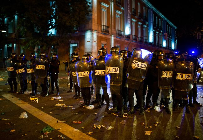 The Spanish financial crisis has led to a raft of anti-austerity measures. Protests against cuts have been seen on the streets of Madrid, where a minority of protesters have been involved in violent clashes with the police.