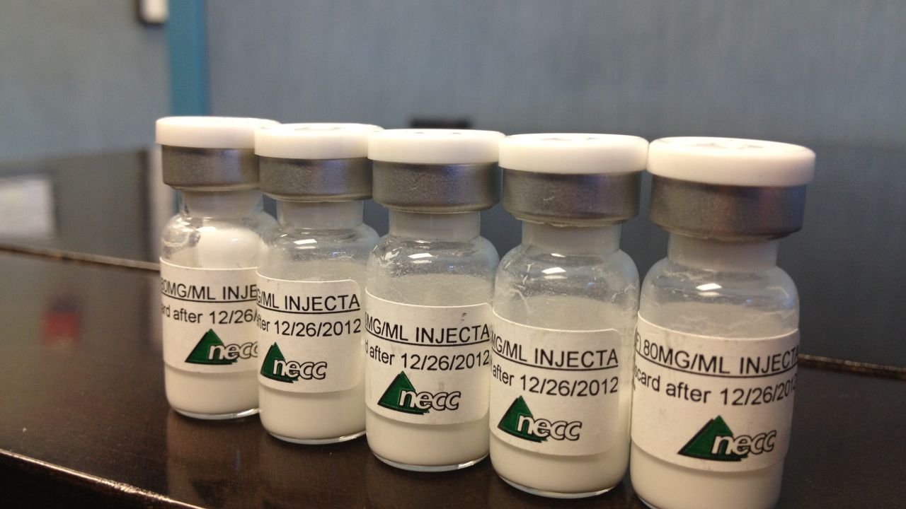 Bottles containing injectable steroids distributed by the New England Compounding Center.