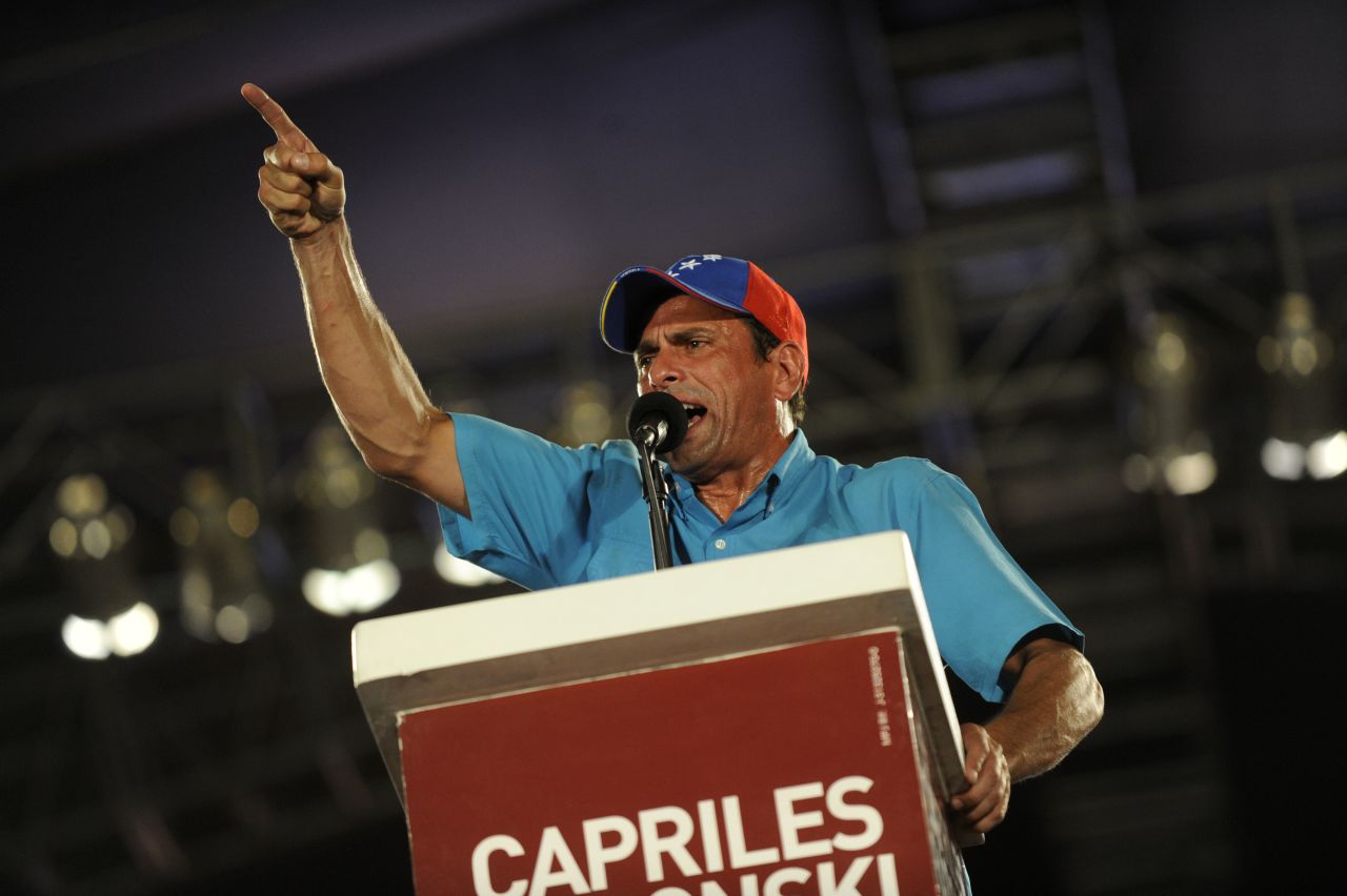 Capriles delivers a speech during a campaign rally Wednesday in Maracaibo.