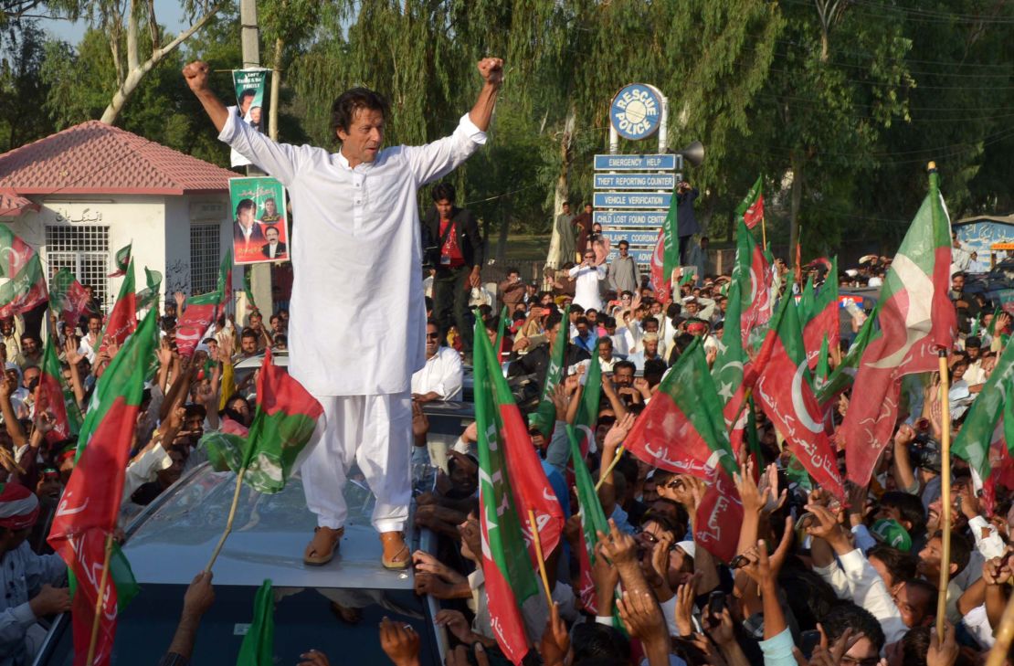 Imran Khan leads a protest against US drone strikes in Pakistan, on October 6, 2012.