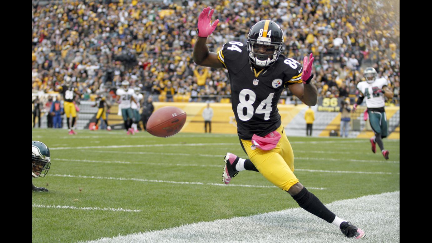 The Steelers' Antonio Brown drops a pass in the end zone Sunday.