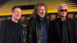 Led Zeppelin's John Paul Jones, Robert Plant and Jimmy Page pose together in September 2012.