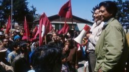 Labor and civil rights activist Cesar Chavez, seen here at a 1977 rally in Guadalupe, California, will be honored Monday with a 120-acre national monument in his name.