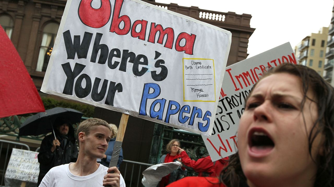 Members of the tea party movement demonstrate against President Obama in San Francisco.
