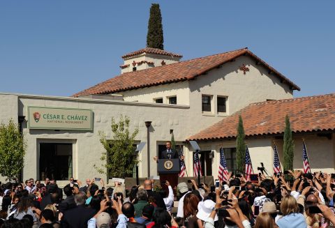 President Barack Obama speaks in 2012 during the announcement of the Cesar E. Chavez National Monument in Keene, California.
