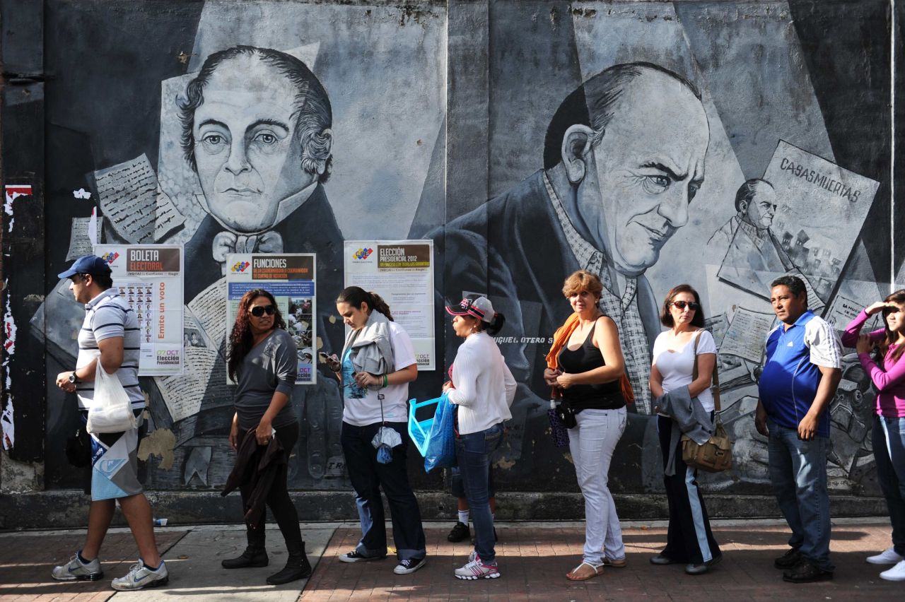 Venezuelans line up Sunday to cast their votes at a polling station in Caracas.