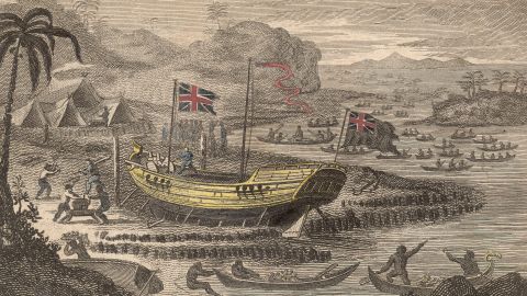 One of the best known trading companies of the era was Britain's East India Company. This historic painting depicts the company's Captain Henry Wilson shipwrecked on the Pelew Islands, later the Republic of Palau, around 1783.