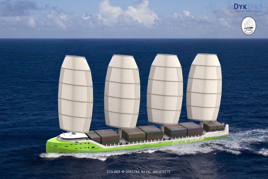 Tres Hombres managing company, Fair Transport, also hopes to build a 136-meter cargo ship which would use at least 50% wind power.  A diesel and electric motor would provide power in less windy conditions.