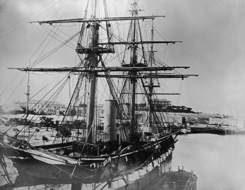 The merchant ship Challenger, pictured in Bermuda in 1865. Spices, tea and chocolate from across the globe were delivered in ever increasing quantities to the dining tables of Europe, as the ships became larger and more efficient.  