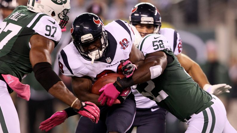 Justin Forsett of the Houston Texans runs the ball Monday against the New York Jets.