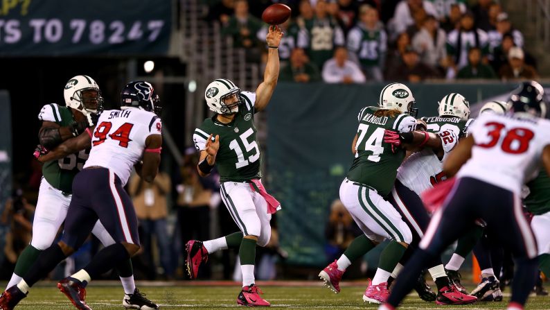 Tim Tebow of the New York Jets takes a snap during Monday's game against the Houston Texans.