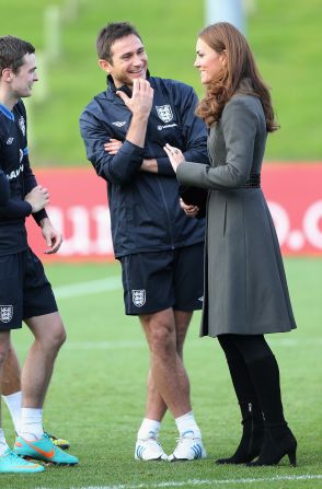 Kate also took the time to meet members of the England team. Here she is pictured talking to Chelsea midfielder Frank Lampard.