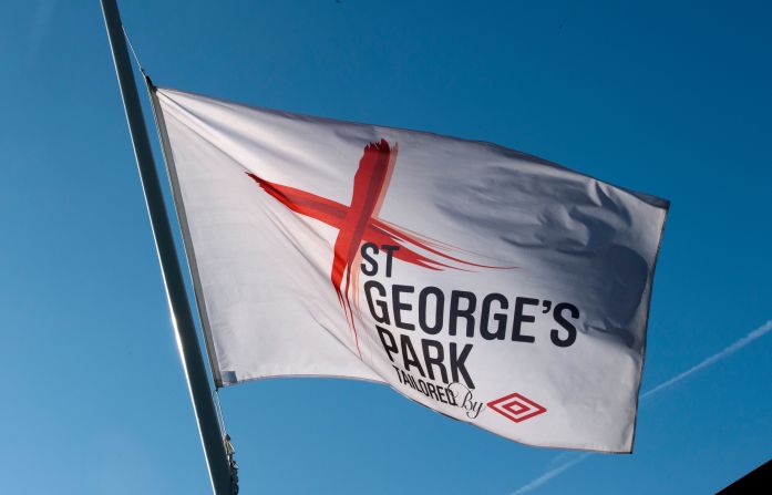 The flags waving outside of the new complex display the St. George's cross.
