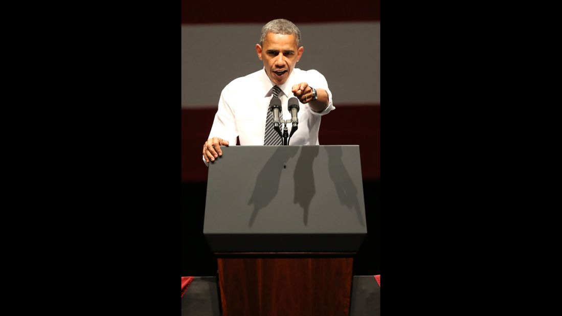 Obama holds a campaign event Monday at the Bill Graham Civic Auditorium in San Francisco.