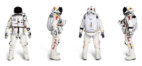 Baumgartner's pressurized flight suit and helmet restrict mobility and together weigh 100 pounds.