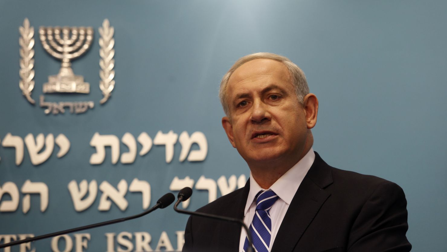 Israeli Prime Minister Benjamin Netanyahu briefs the press on his election announcement in Jerusalem on October 9, 2012.