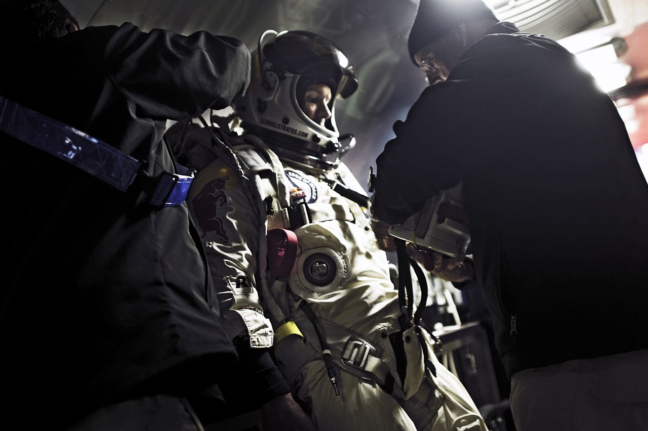 Baumgartner stands in his trailer during preparations Saturday, October 6.