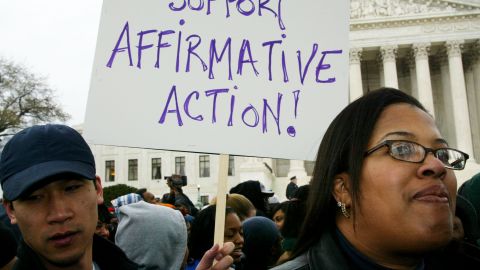 Supporters of affirmative action rally outside the Supreme Court in 2003 when justices heard the Grutter v. Bollinger case.