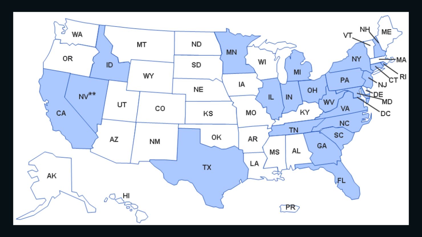 This map from the CDC shows the states with healthcare facilities that received the possibly contaminated steroid.