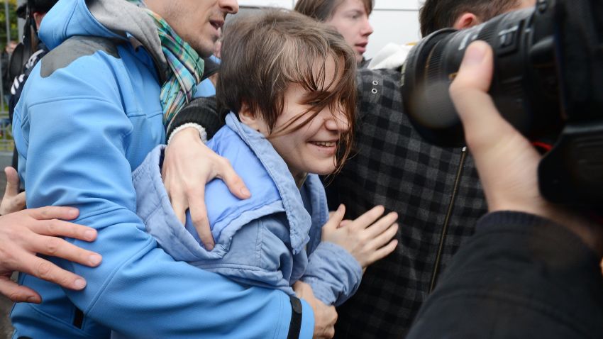 'Pussy Riot,' Yekaterina Samutsevich, outside a court in Moscow, on October 10, 2012, shortly after she was released. 